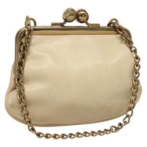 CHANEL Chain Gamaguchi Pouch Lamb Skin Beige CC Auth 132806